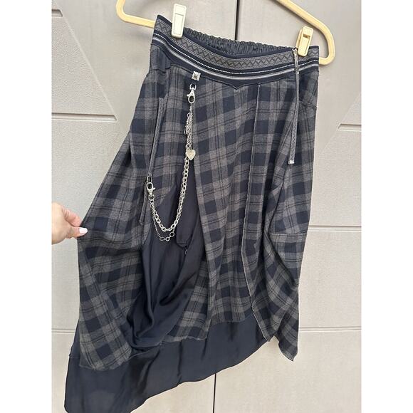 High Knit Claire Campbell wool Asymmetric Draped Kilt Skirt Sz 6 Tartan Grey - Picture 3 of 15